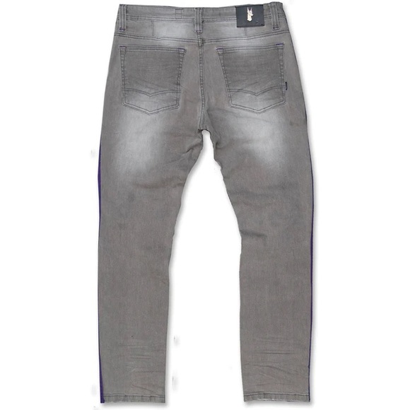 Makobi USA M1986 OZARKS SHREDDED JEANS W/ SIDE TAPES - GRAY WASH - Picture 2 of 3